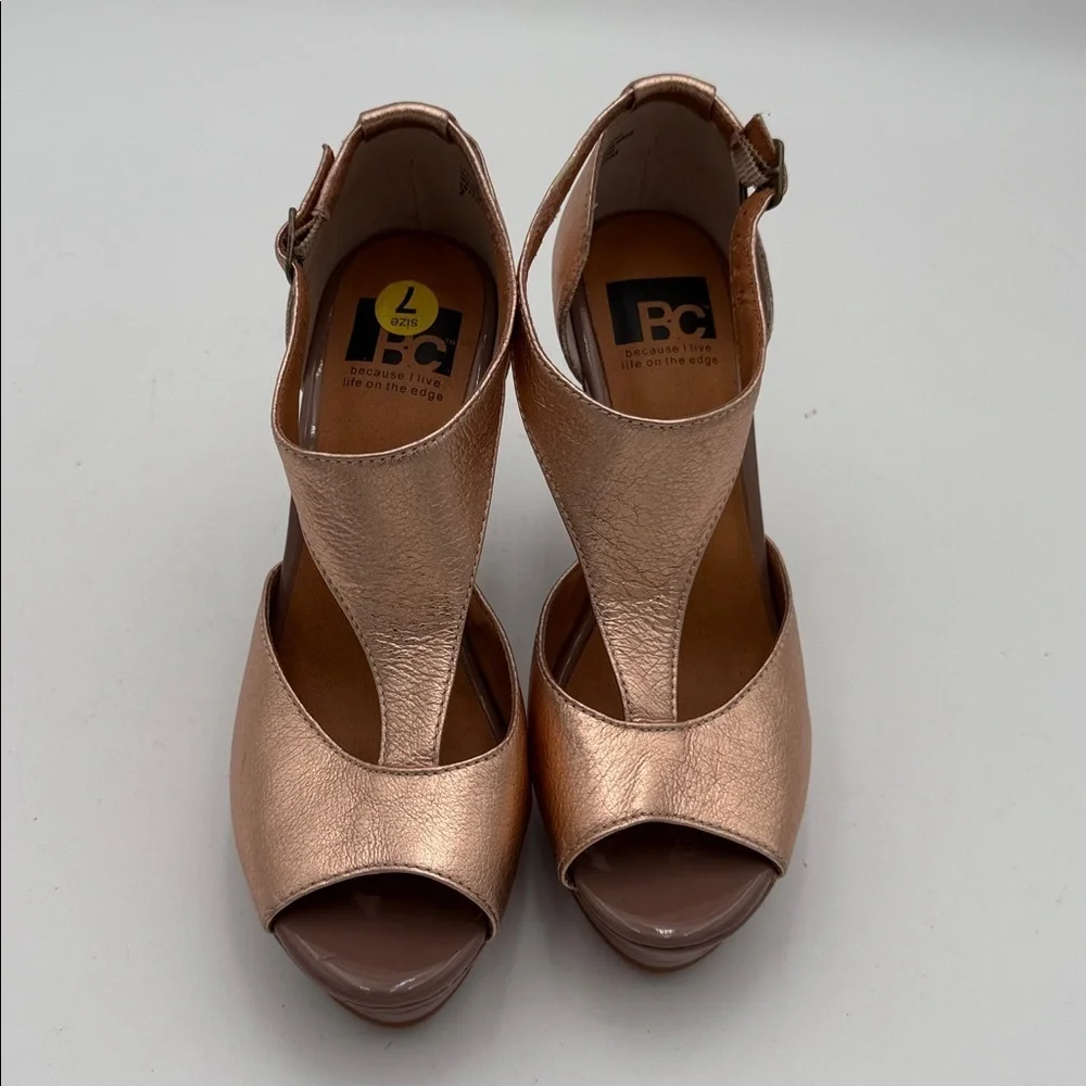 BC Footwear Women Lickety Split Wedge Sandal Elegant Bronze chunky 7 leather Y2K